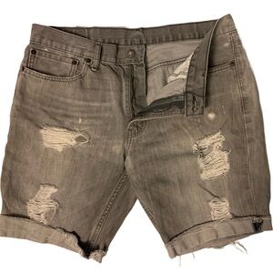 Levis Distressed Denim Jean Shorts Gray Size 36 Long ~ Levi Strauss Cotton Jeans